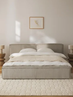 Letto imbottito in velluto a coste con contenitore Lennon