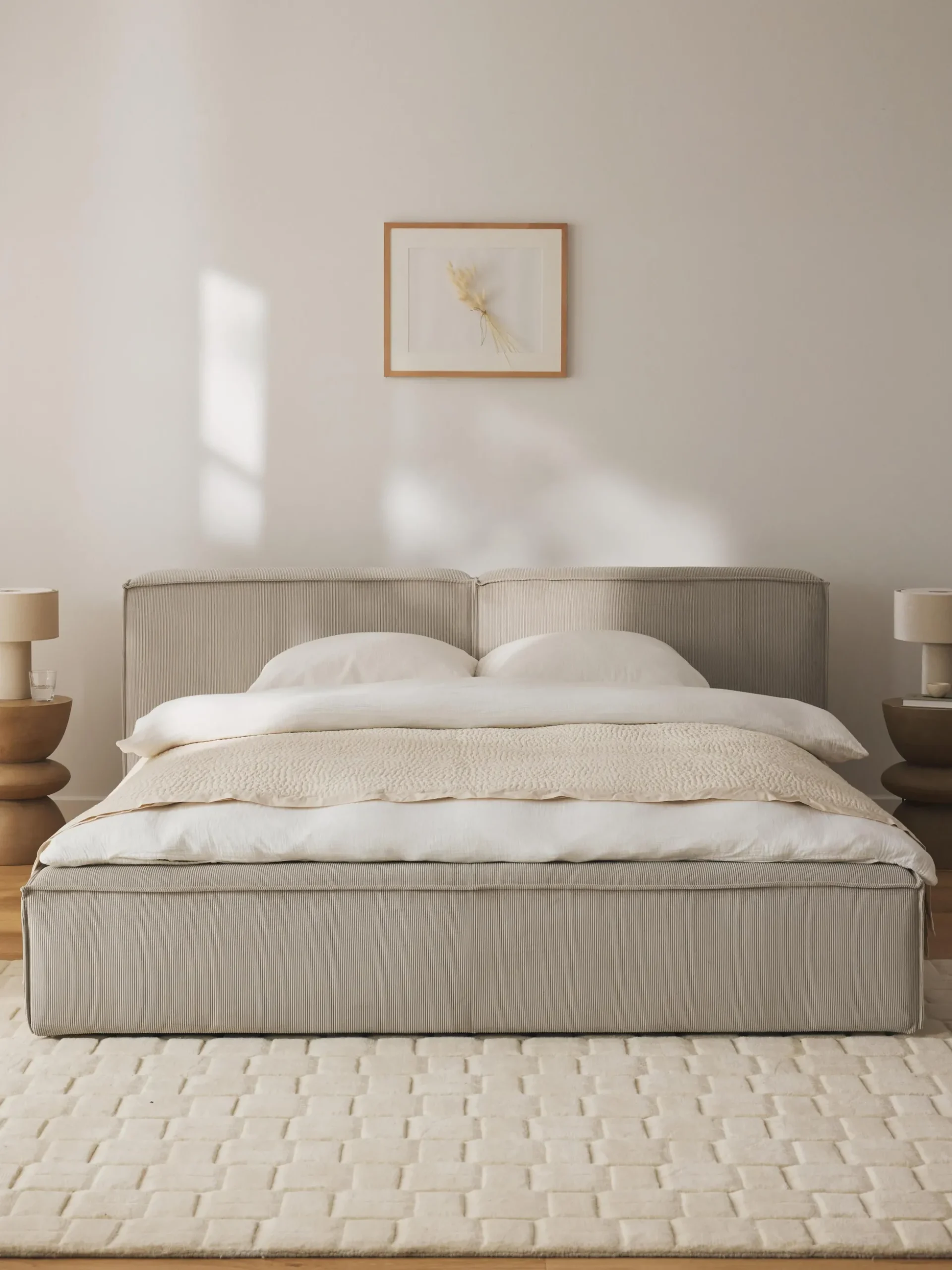 Letto imbottito in velluto a coste con contenitore Lennon