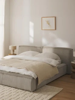 Letto imbottito in velluto a coste con contenitore Lennon