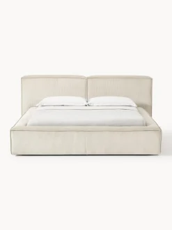 Letto imbottito in velluto a coste con contenitore Lennon