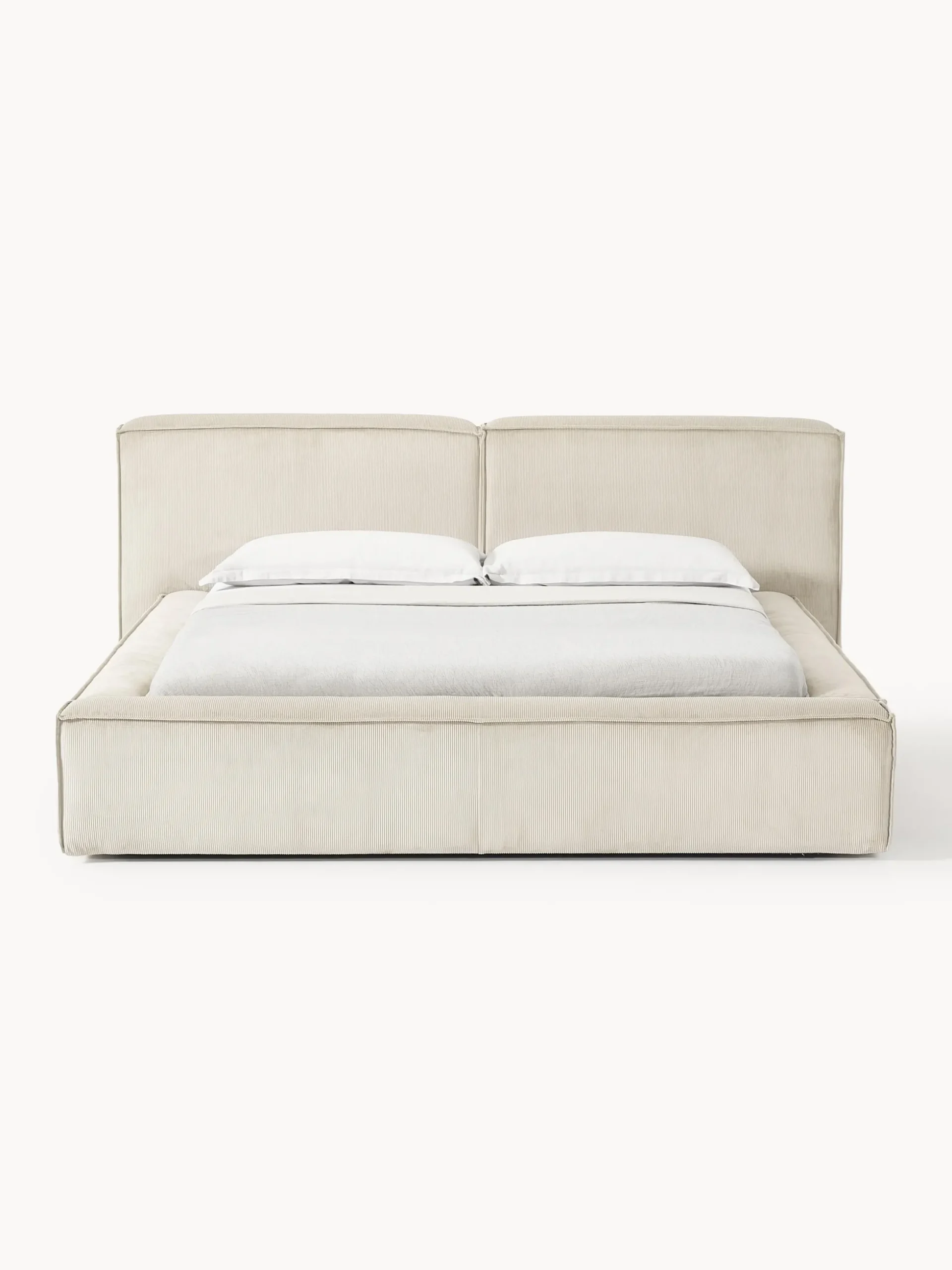 Letto imbottito in velluto a coste con contenitore Lennon