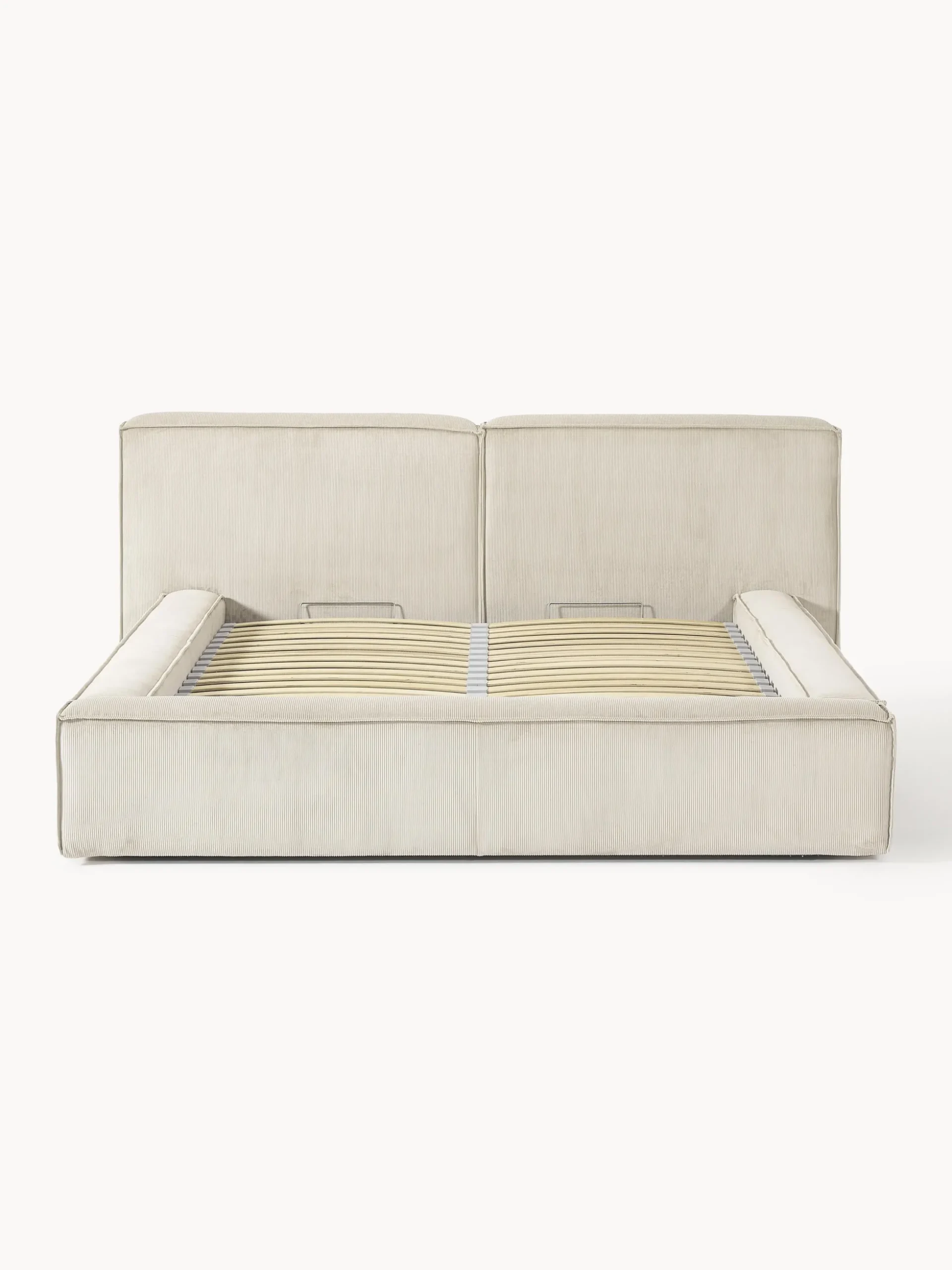 Letto imbottito in velluto a coste con contenitore Lennon