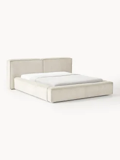 Letto imbottito in velluto a coste con contenitore Lennon