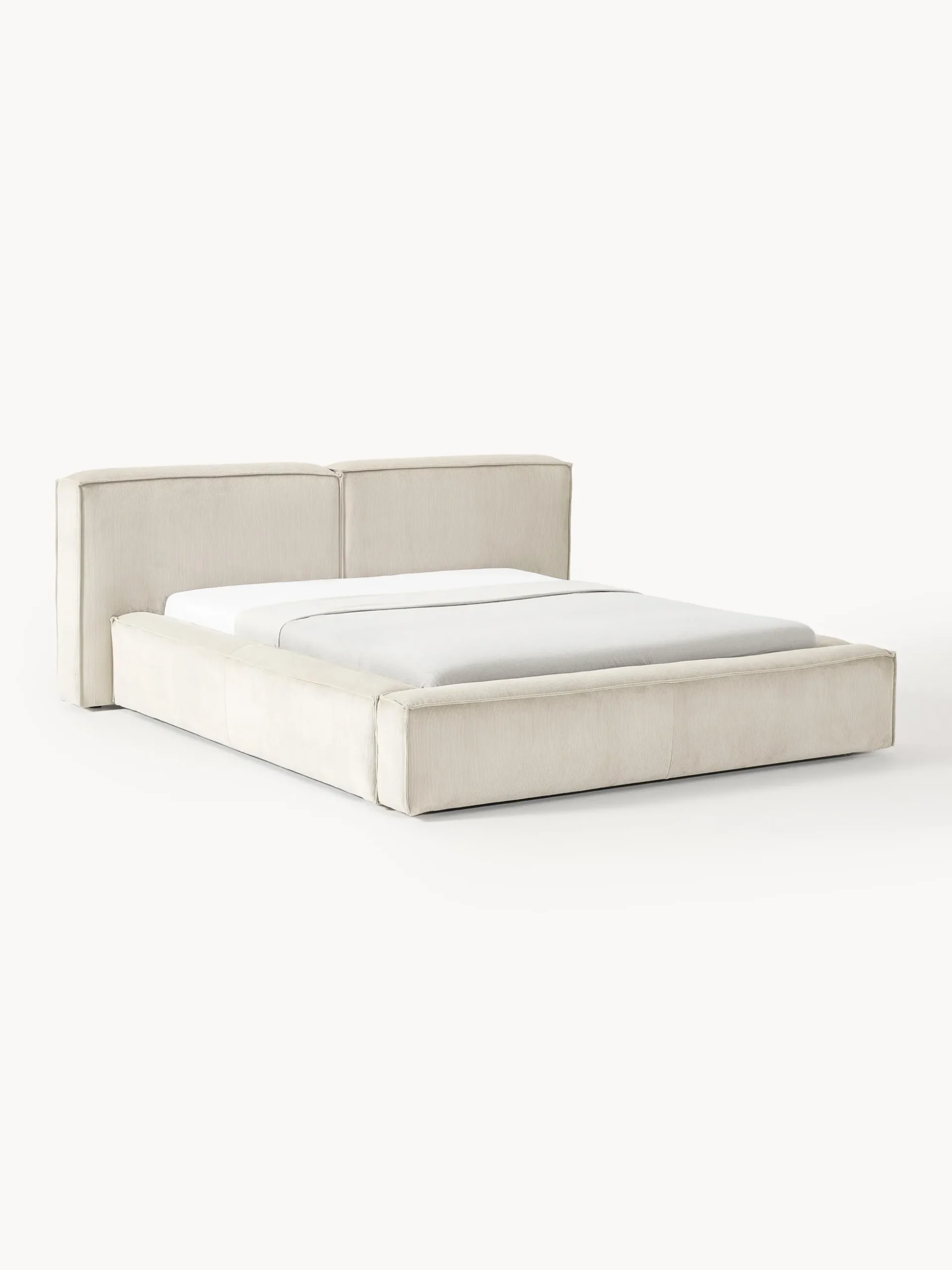 Letto imbottito in velluto a coste con contenitore Lennon