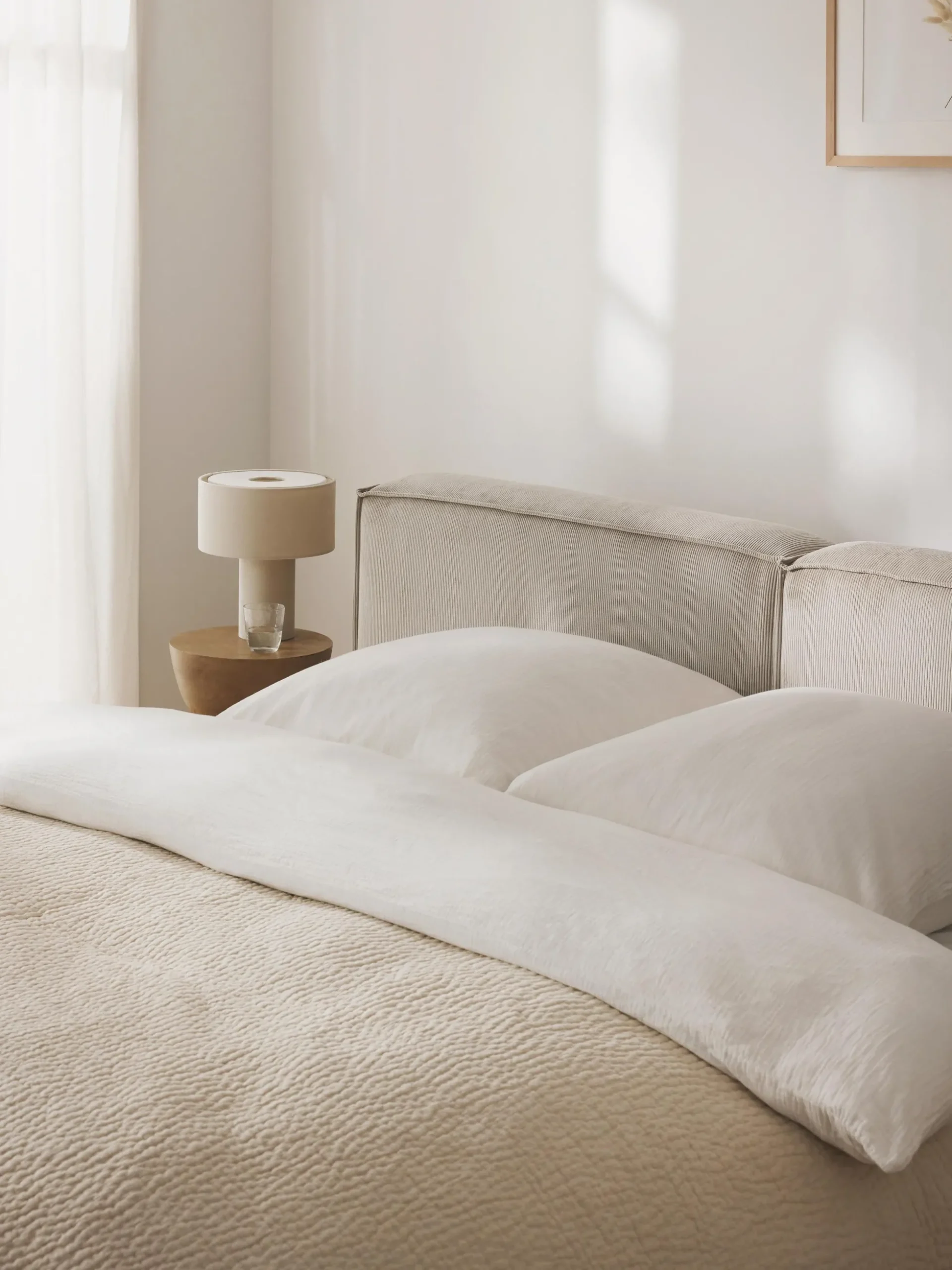 Letto imbottito in velluto a coste con contenitore Lennon