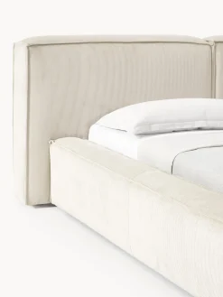 Letto imbottito in velluto a coste con contenitore Lennon