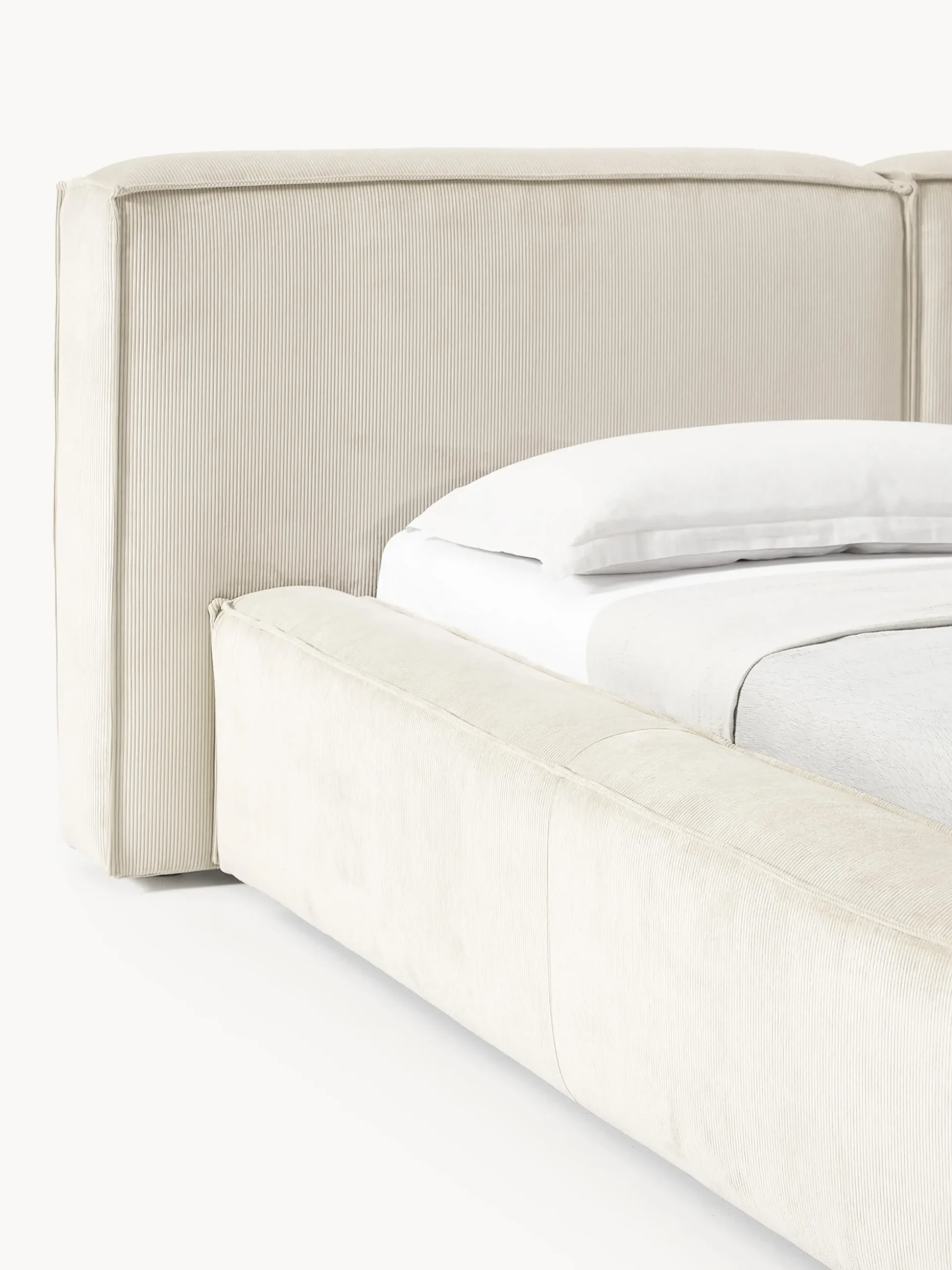 Letto imbottito in velluto a coste con contenitore Lennon