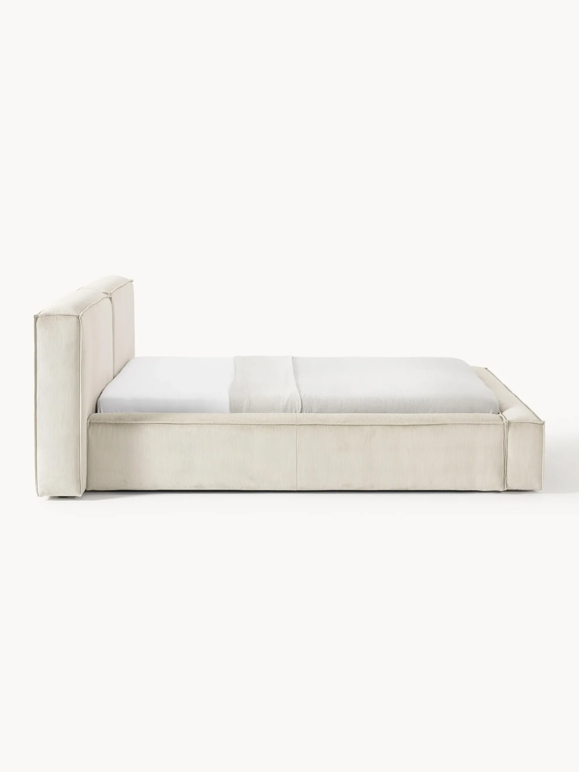 Letto imbottito in velluto a coste con contenitore Lennon