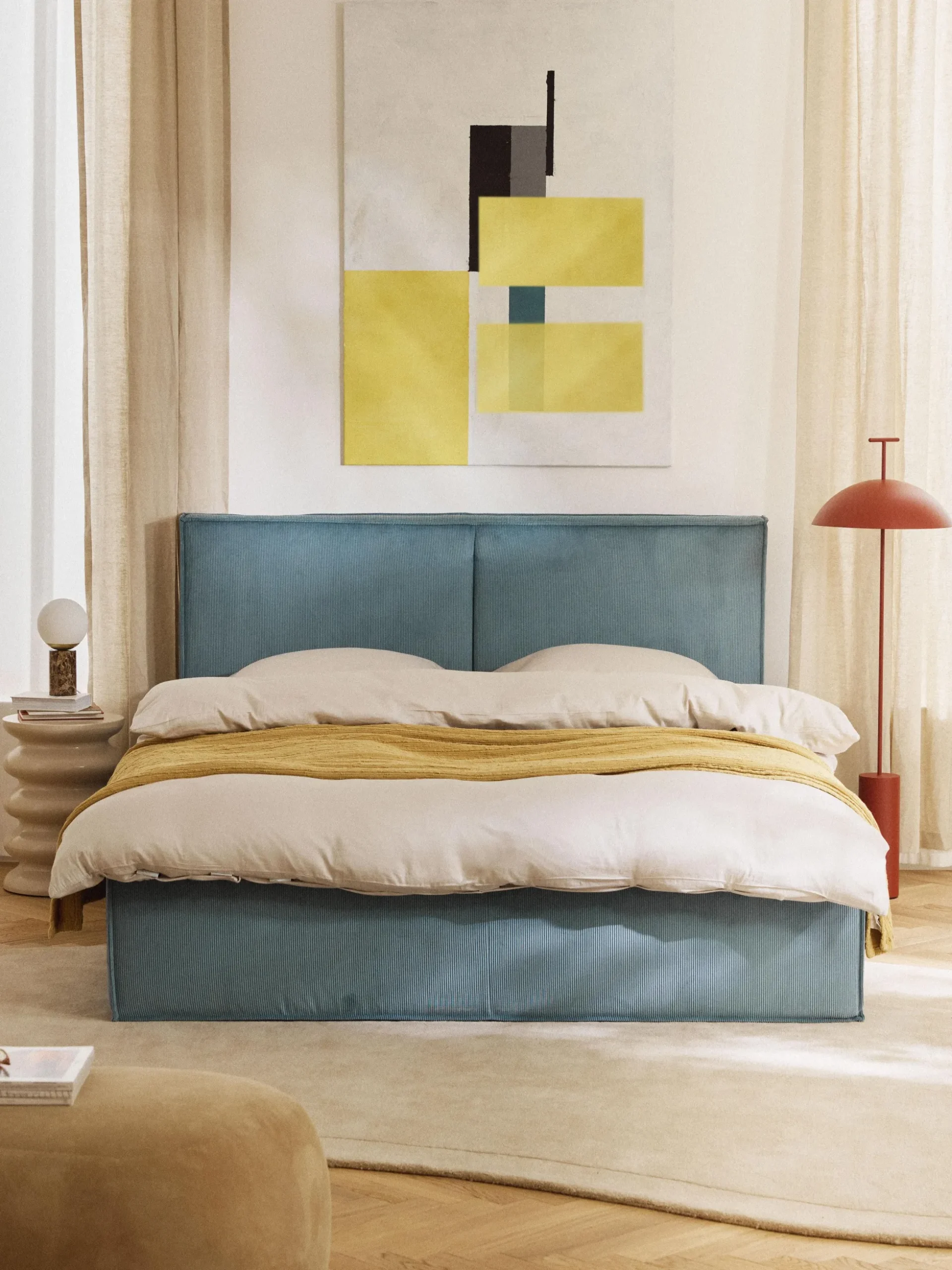 Letto imbottito in velluto a coste con spazio contenitore aggiuntivo Dream