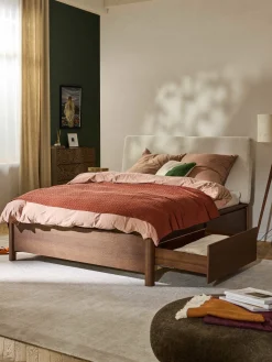 Letto in legno con testiera imbottita e cassetti Santiago