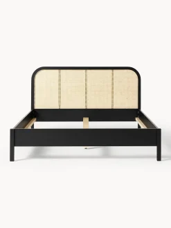 Letto in legno con testiera in vimini Jones