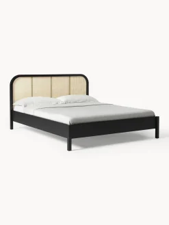 Letto in legno con testiera in vimini Jones
