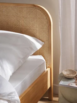 Letto in legno con testiera in vimini Jones