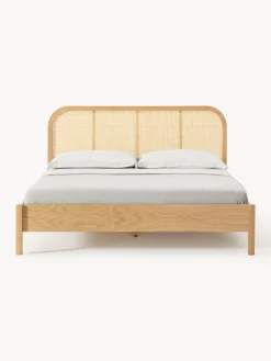 Letto in legno con testiera in vimini Jones