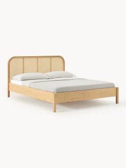 Letto in legno con testiera in vimini Jones