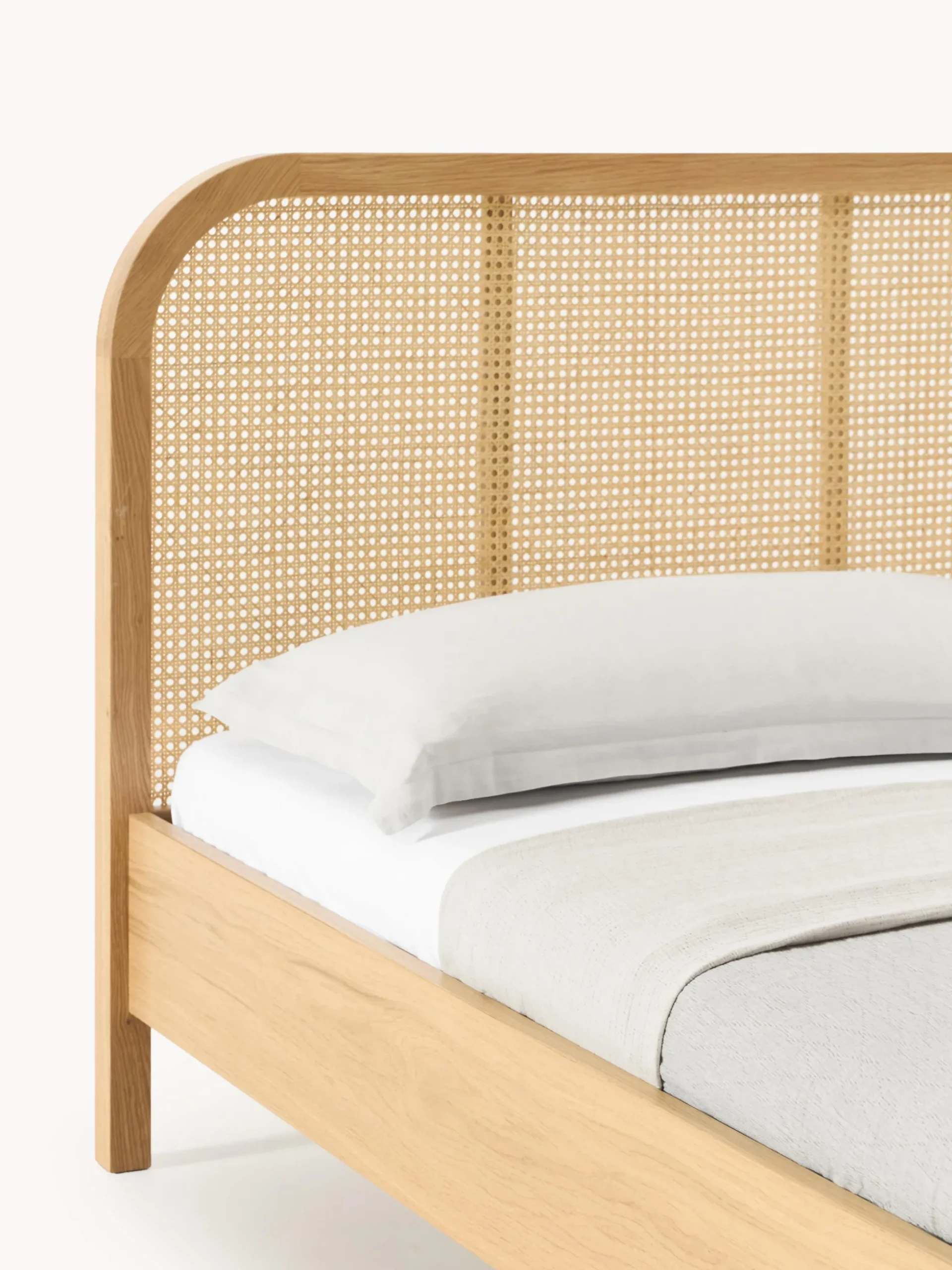 Letto in legno con testiera in vimini Jones