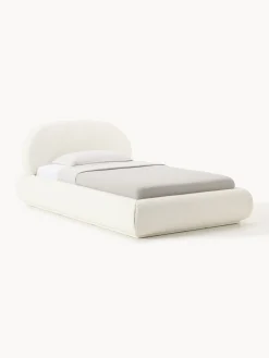 Letto singolo imbottito in bouclé con contenitore Alba