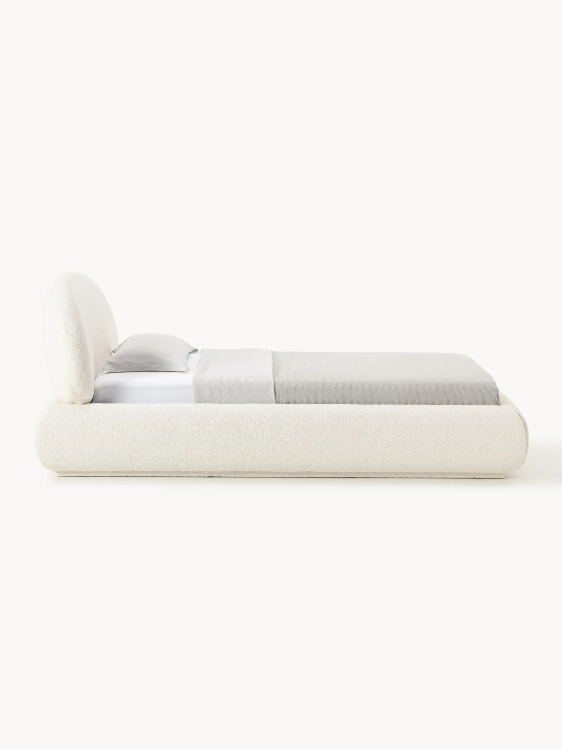 Letto singolo imbottito in bouclé con contenitore Alba
