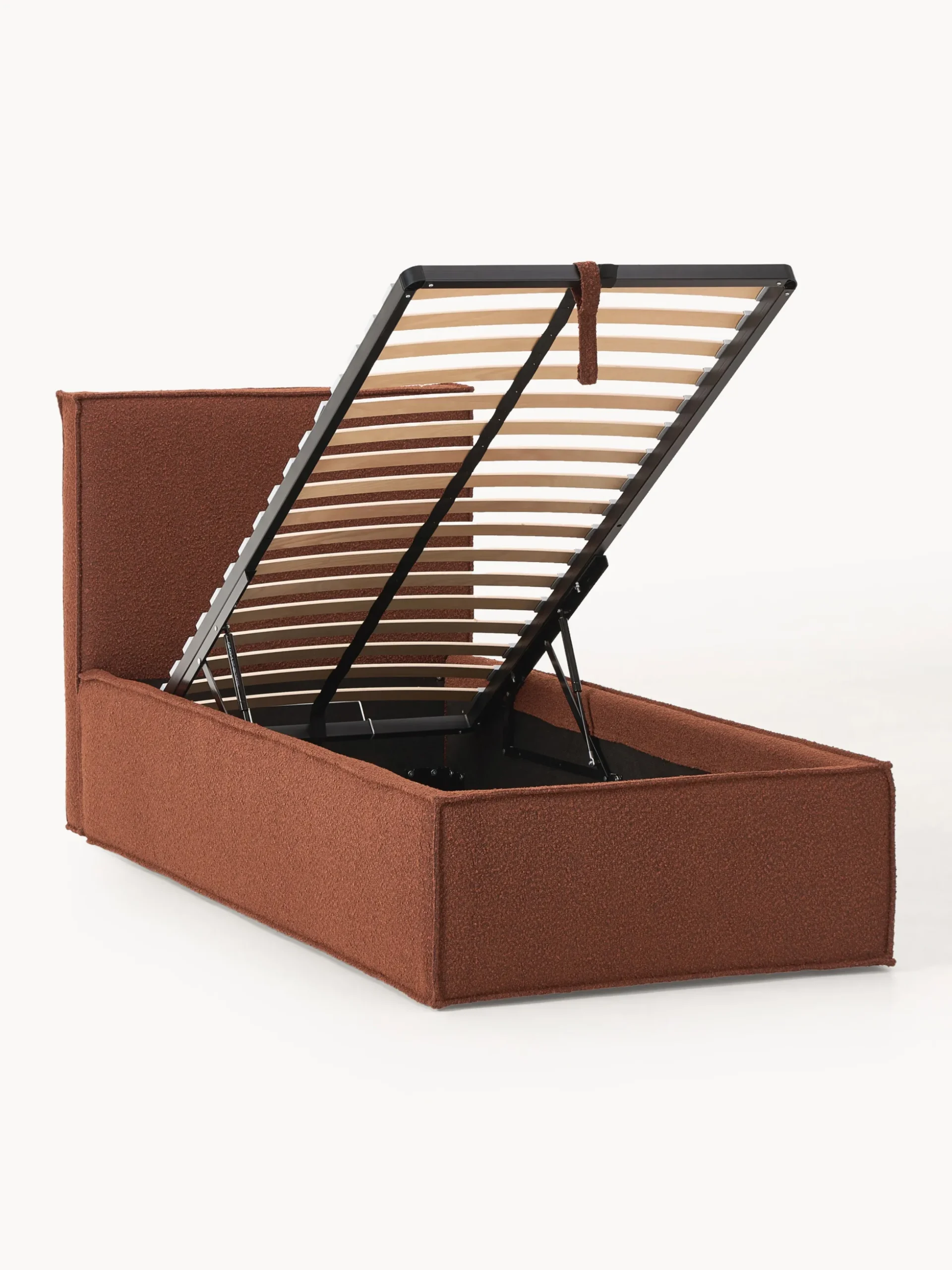 Letto singolo imbottito in bouclé con contenitore Dream