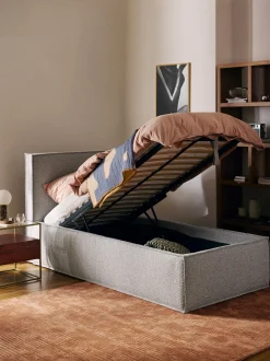 Letto singolo imbottito in bouclé con contenitore Dream