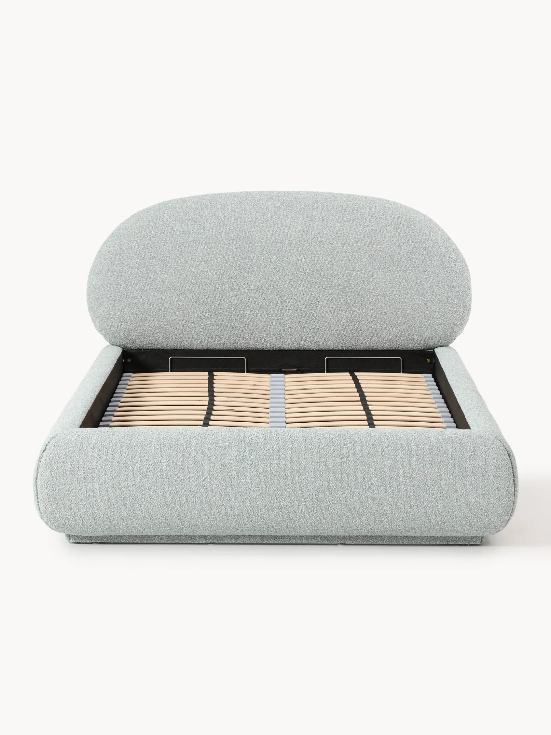 Letto singolo imbottito in bouclé con contenitore Alba