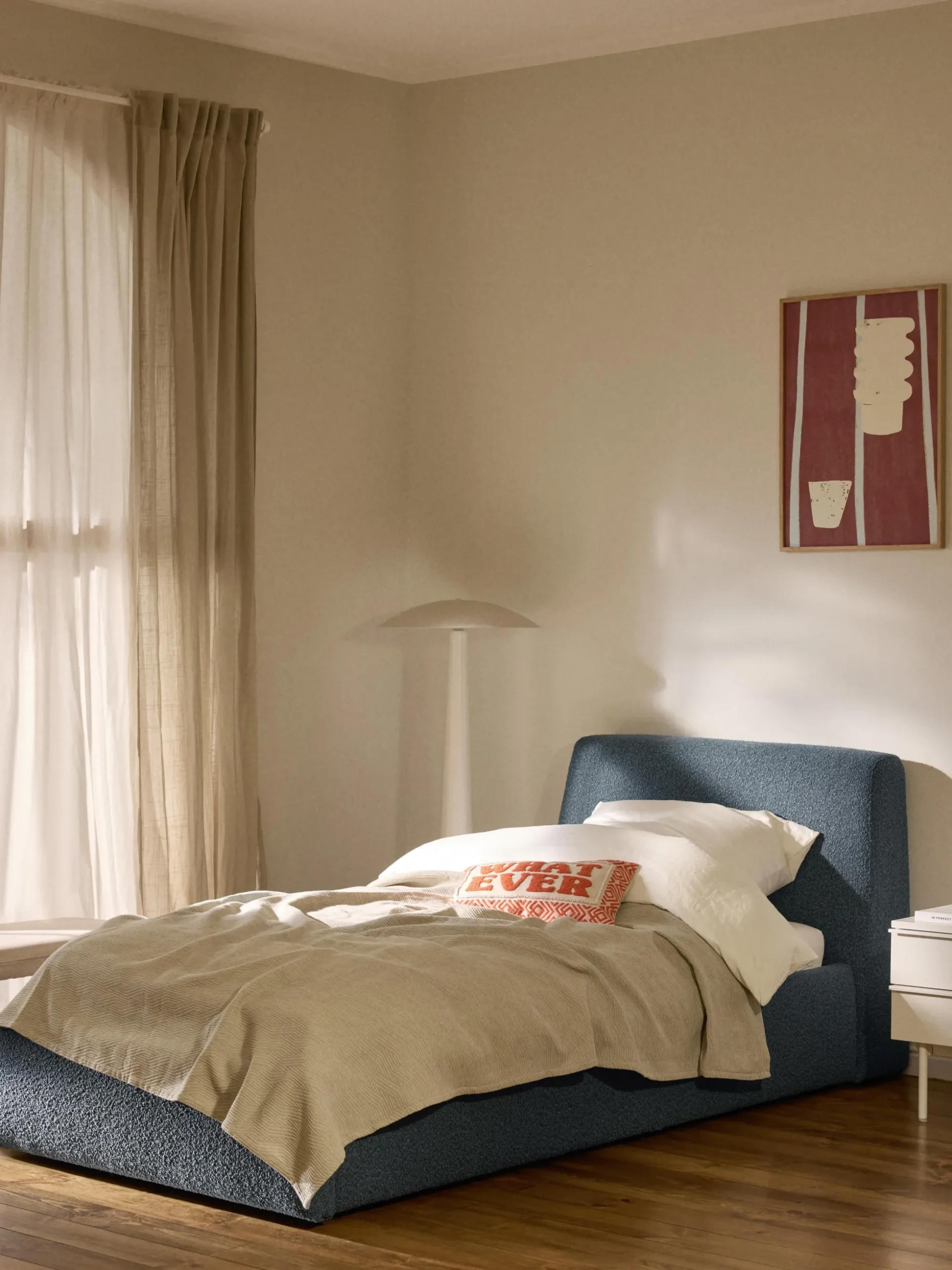 Letto singolo in bouclé con contenitore Cloud