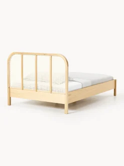 Letto singolo in legno con testiera in vimini Jones