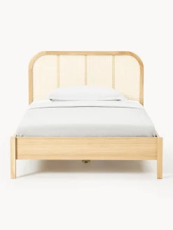 Letto singolo in legno con testiera in vimini Jones