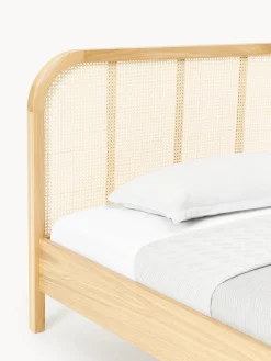 Letto singolo in legno con testiera in vimini Jones