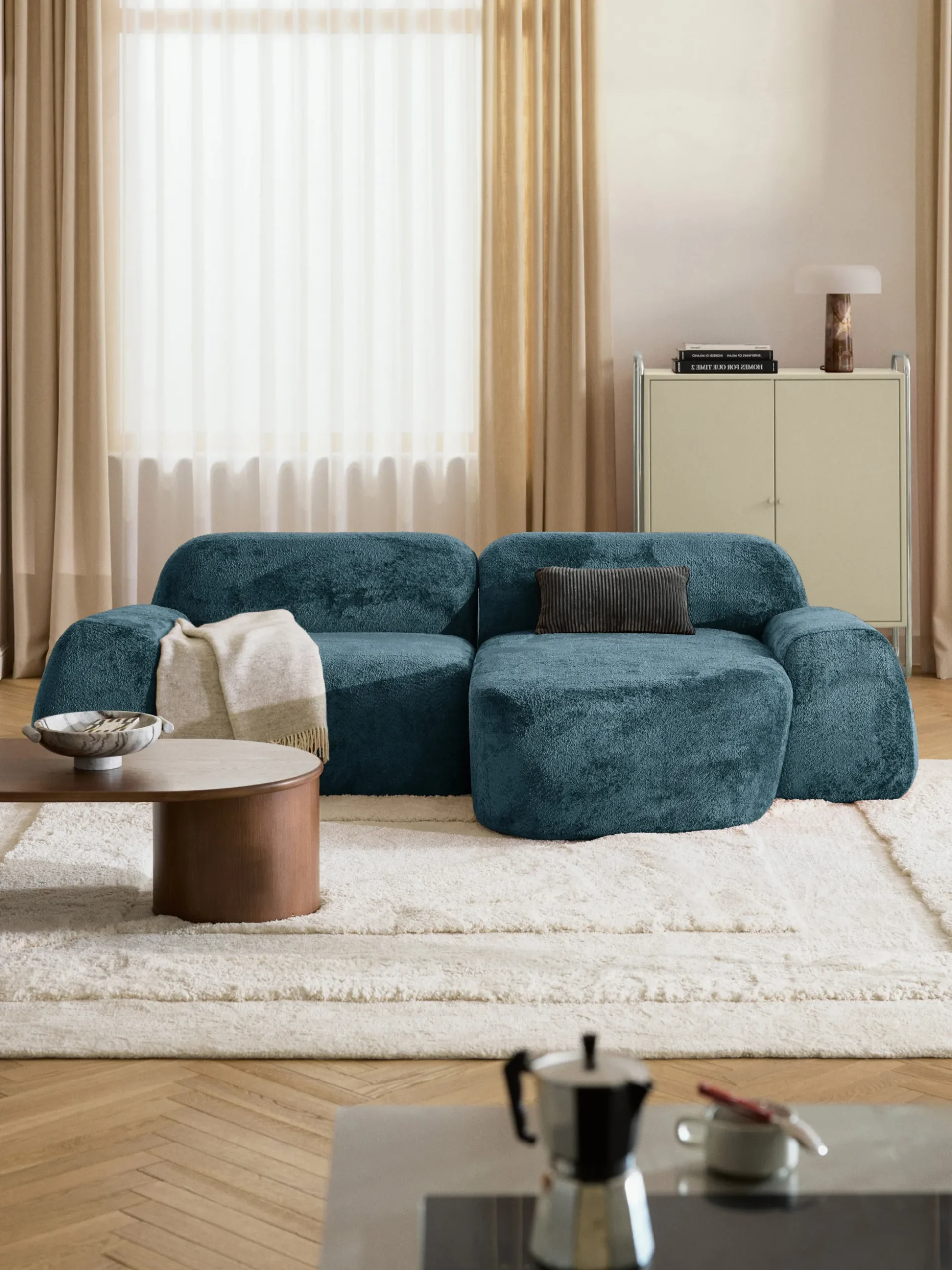 Modulo angolare chaise longue in teddy bouclé Wolke
