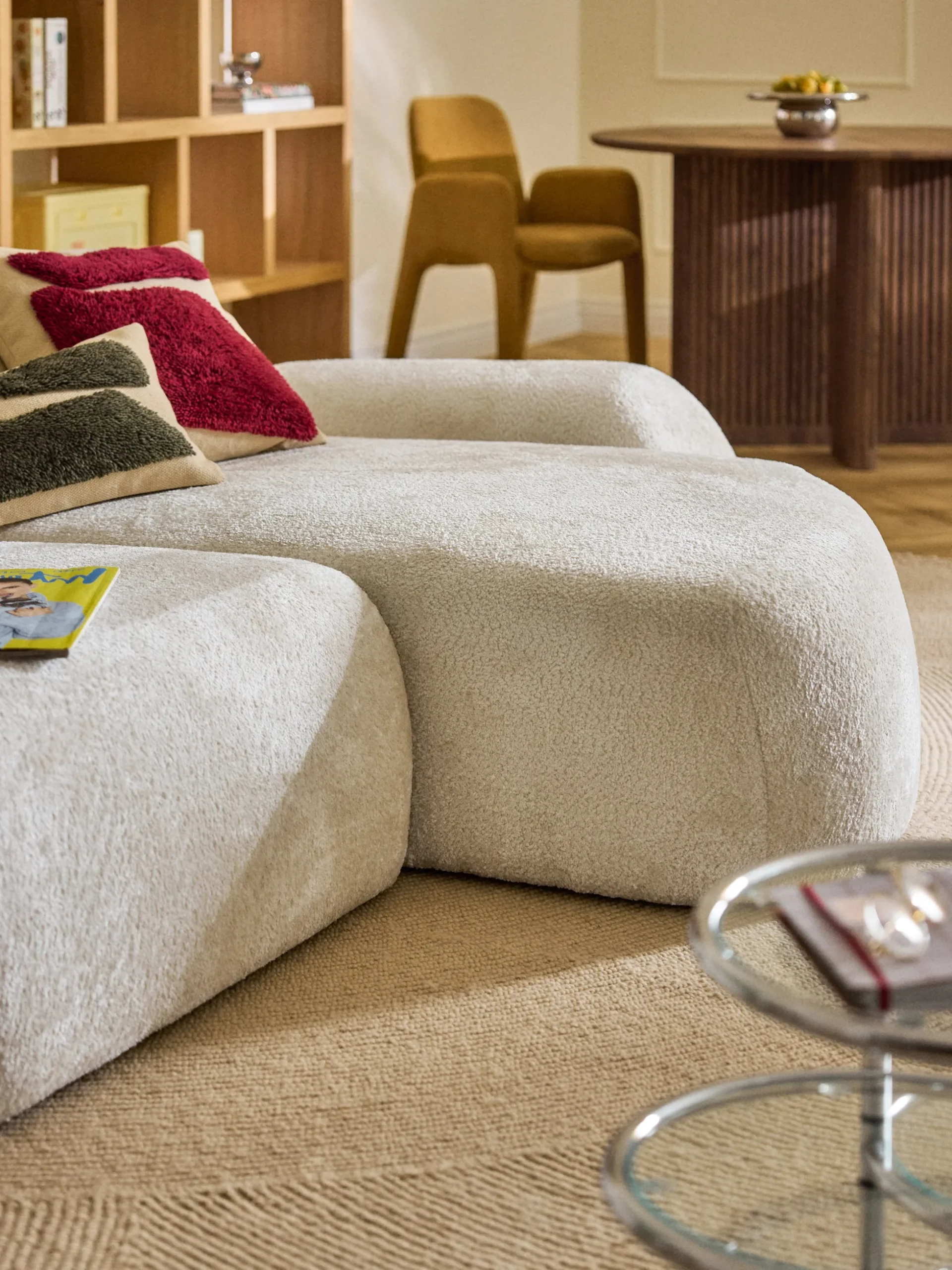 Modulo angolare chaise longue in teddy bouclé Wolke