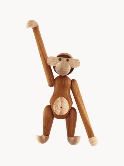 Oggetto decorativo fatto a mano in legno di teak Monkey, alt. 19 cm