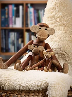 Oggetto decorativo di design in legno di teak Monkey, alt. 10 cm