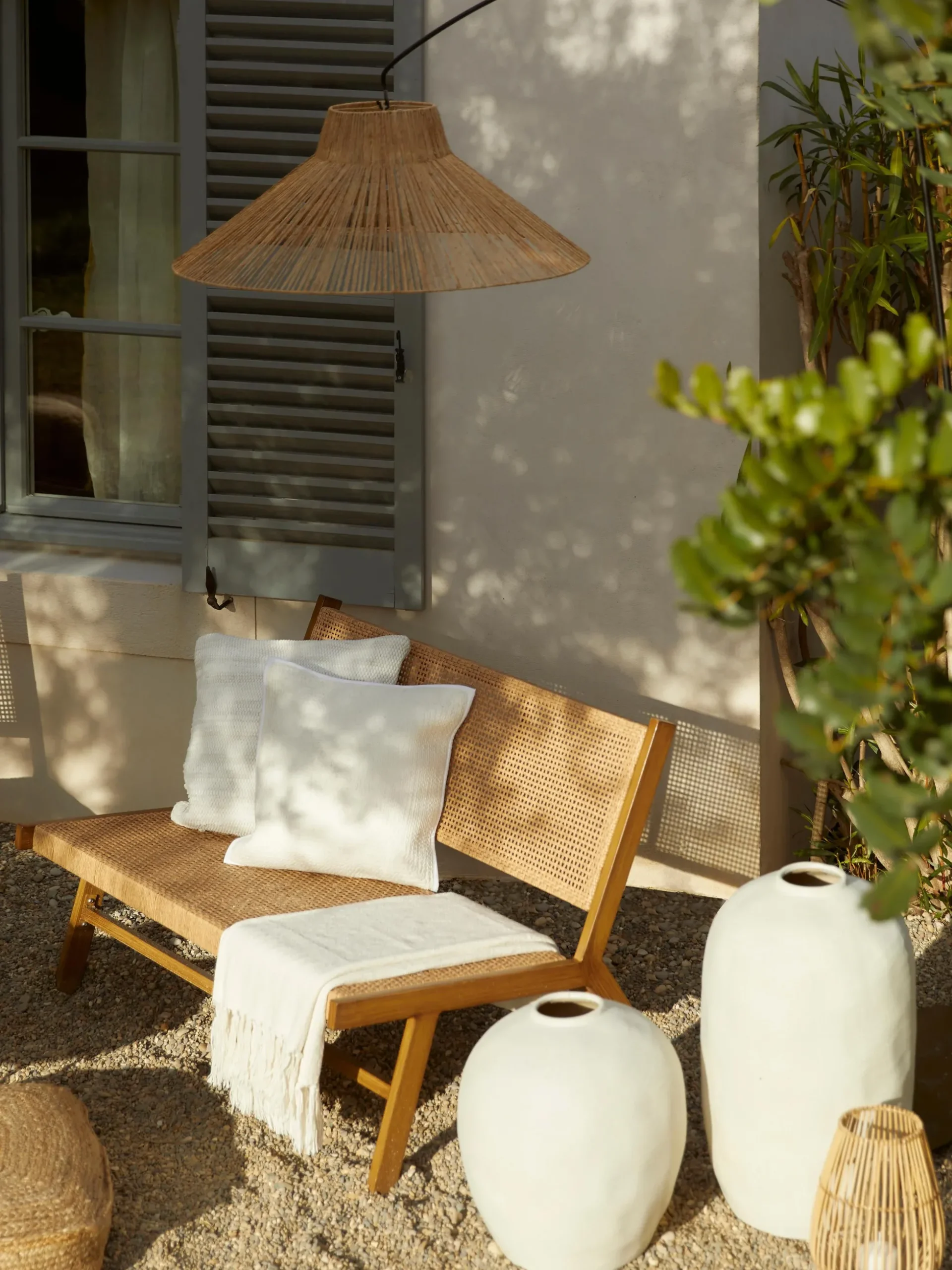 Panca da giardino con intreccio in plastica effetto legno Palina