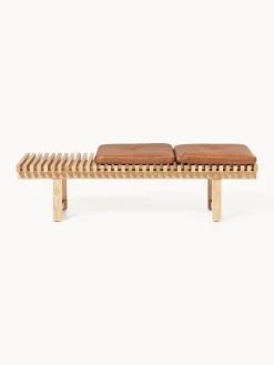 Panca in legno di frassino con cuscino in pelle Sora