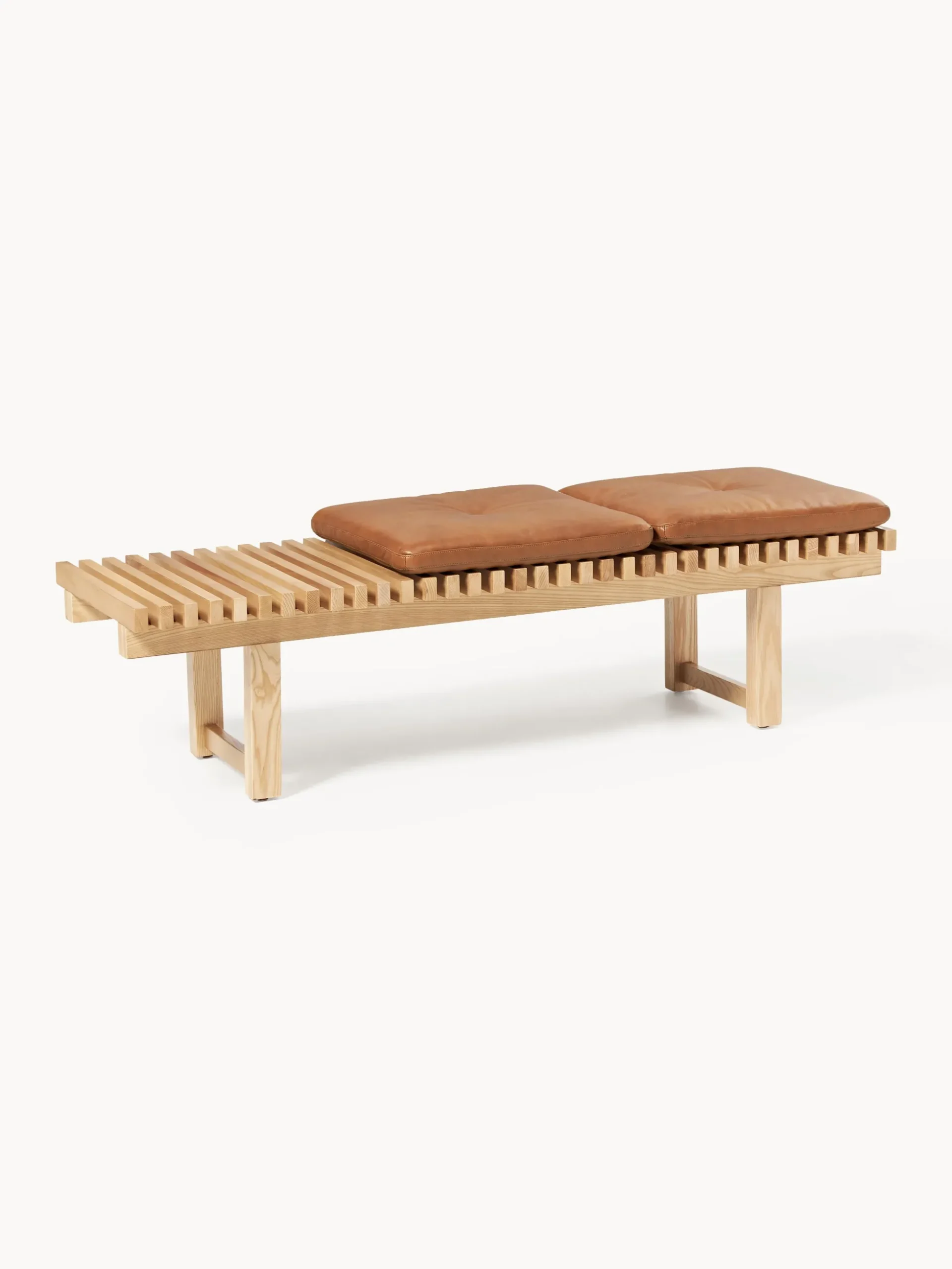 Panca in legno di frassino con cuscino in pelle Sora