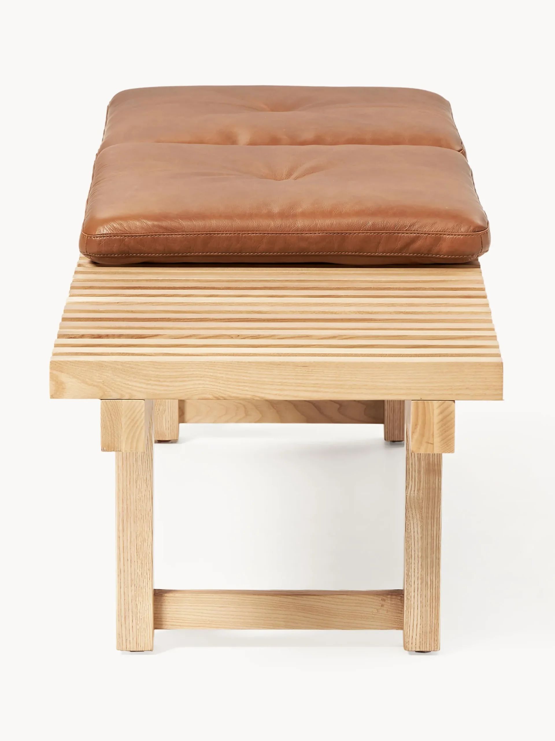 Panca in legno di frassino con cuscino in pelle Sora