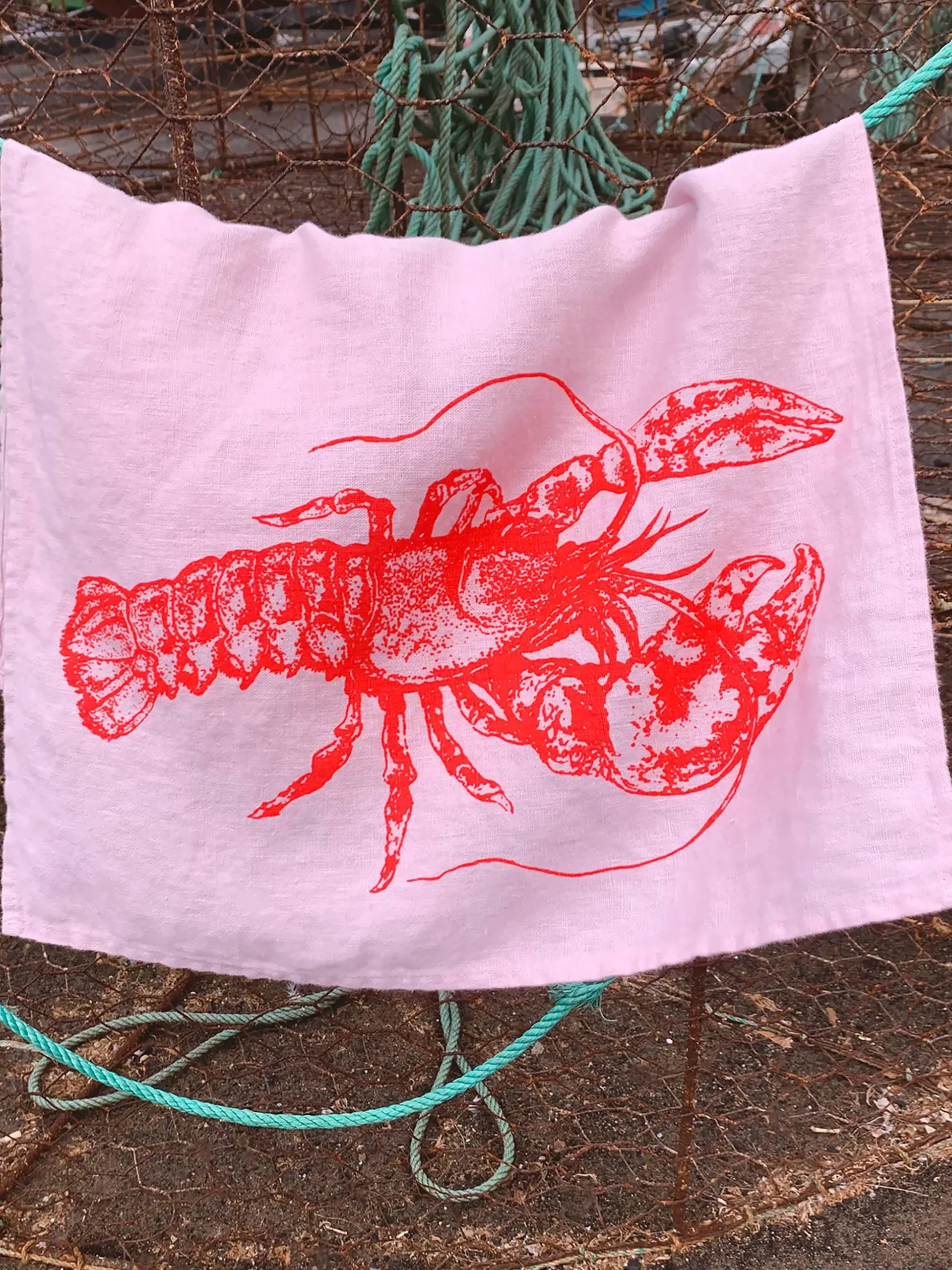 Panno in lino Lobster, serigrafato a mano