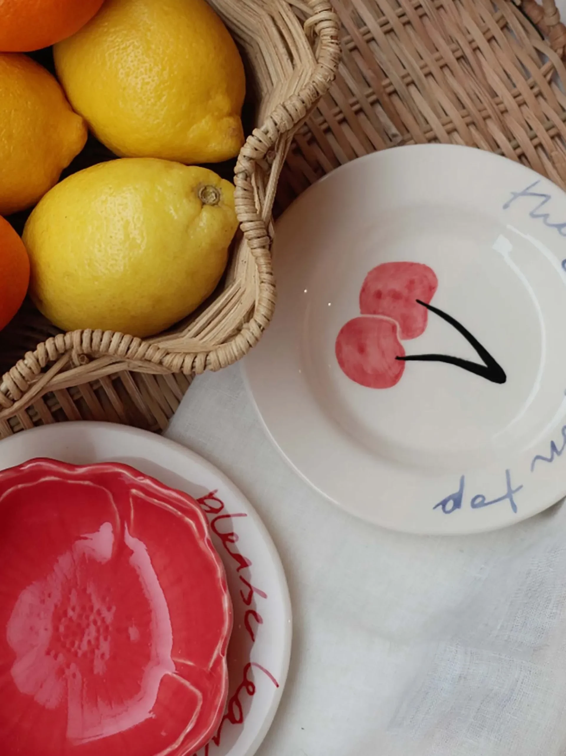 Piatto da dessert dipinto a mano Cherry