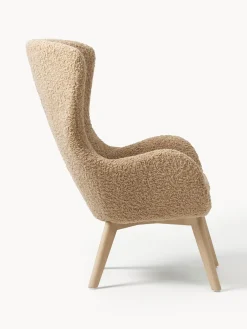 Poltrona in teddy con gambe in legno Wing