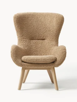 Poltrona in teddy con gambe in legno Wing