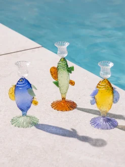 Portacandela fatto a mano in vetro borosilicato Fish