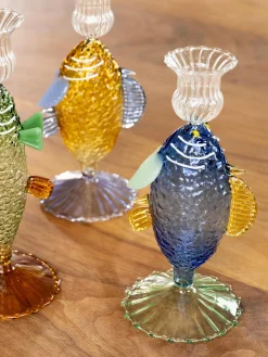 Portacandela fatto a mano in vetro borosilicato Fish