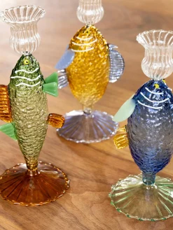 Portacandela fatto a mano in vetro borosilicato Fish