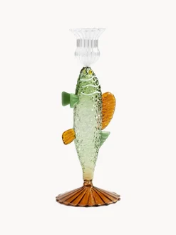 Portacandela fatto a mano in vetro borosilicato Fish