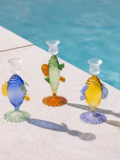 Portacandela fatto a mano in vetro borosilicato Fish