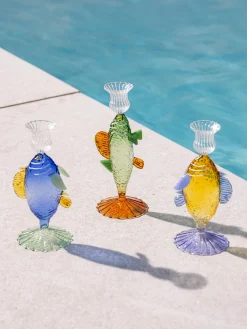 Portacandela fatto a mano in vetro borosilicato Fish