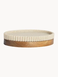 Portasapone ovale con dettaglio in legno Laura