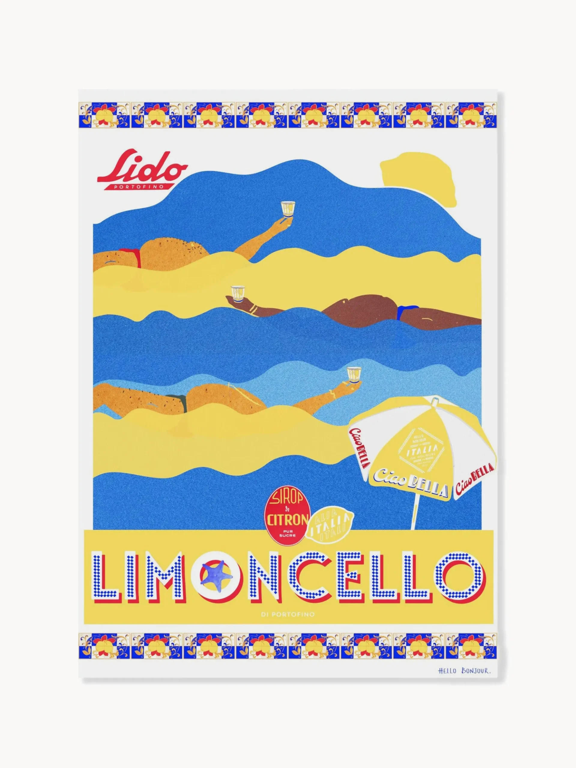 Poster Hello Bonjour - En Vacances Limoncello