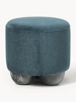 Pouf imbottito con piedini a sfera effetto marmo Lino